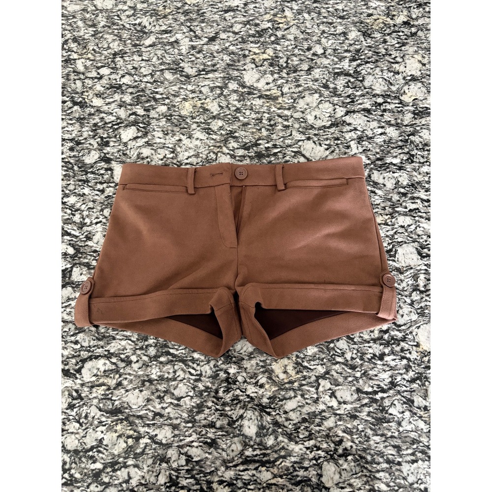 Design by Olivia Brown Cuffed Shorts Faux Suede Feel Button Tab Safari Style